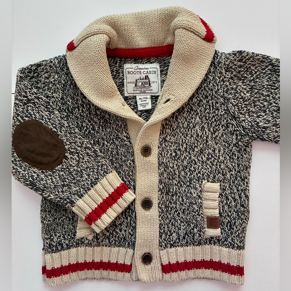 🇨🇦 Roots Cabin 18-24M sweater, button front, elbow patches - Picture 1 of 8